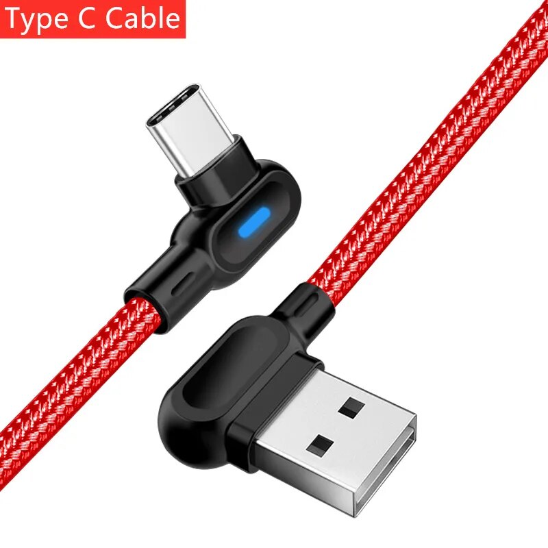 Wicksonline™ Micro USB Type C Cable With  90 Degree Elbow 0.5 M 1 M 2 M Fast Charging Charger Data Cables For Samsung Xiaomi cables