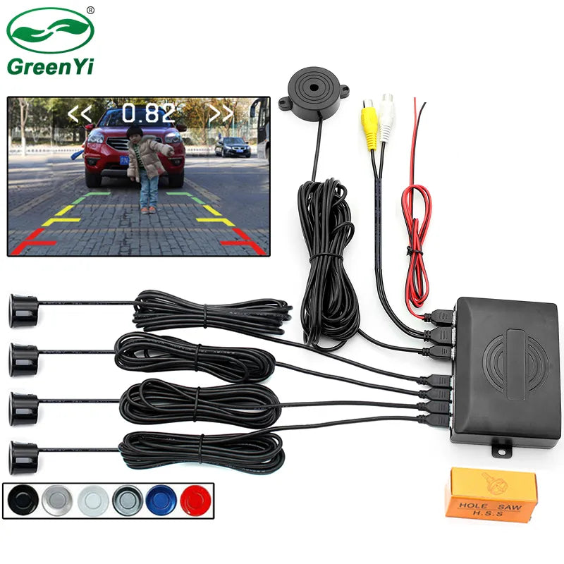 Wicksonline™ GreenYi Video Parking 4 Sensors Car Reverse Backup Rear Buzzer Radar Monitor System, Support Display Image and Sound Alert