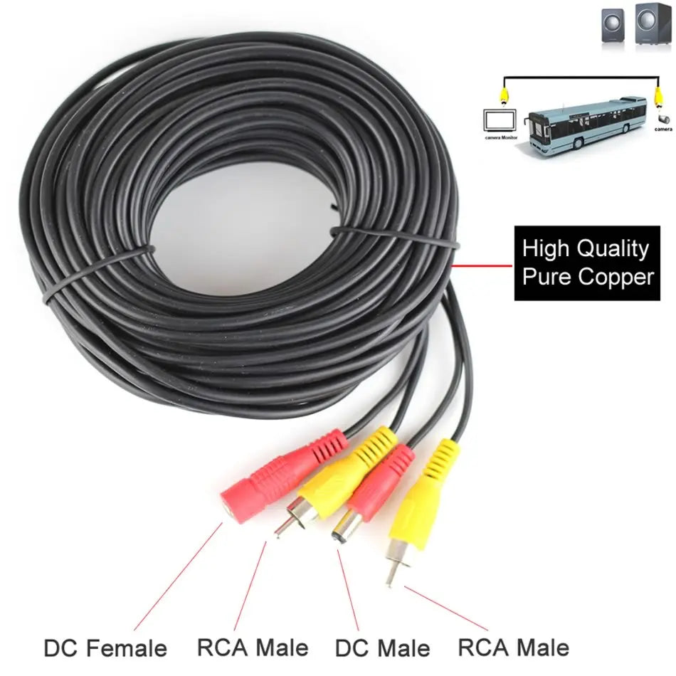 Wicksonline™  5 10 15 20 Meters DC Power RCA AV  Video 12V 24V  Extension Cable for Car Truck Bus Parking Home CCTV Camera