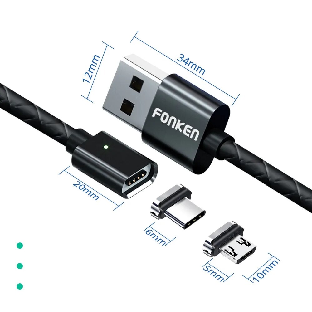Wicksonline™ Magnetic Micro USB Cable Magnet USB Type C Charging for Phone Cable 3A Mobile Quick Charger Cord Android Fast Data Cables