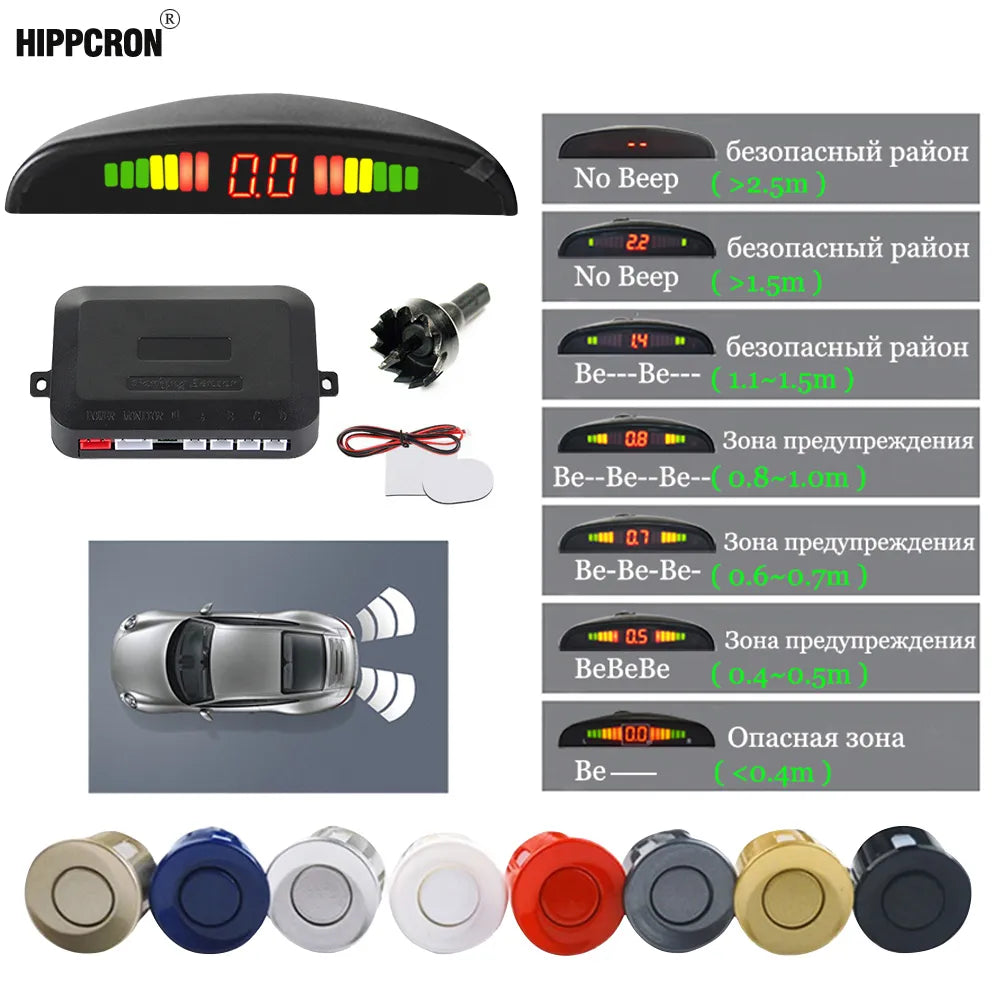 Wicksonline™  Car LED Parking Sensor Kit 4 Sensors 22mm Backlight Display Reverse Backup Radar Monitor System 12V 8 Colors