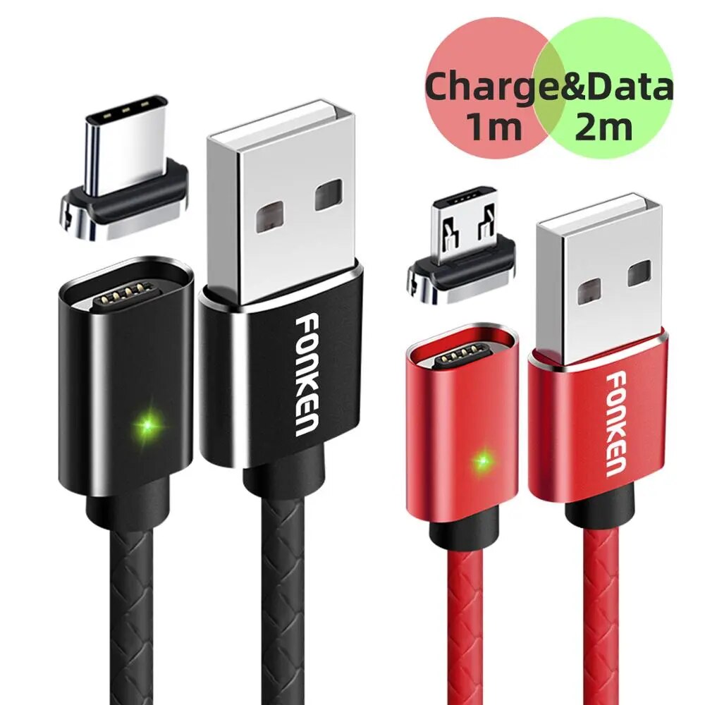 Wicksonline™ Magnetic Micro USB Cable Magnet USB Type C Charging for Phone Cable 3A Mobile Quick Charger Cord Android Fast Data Cables