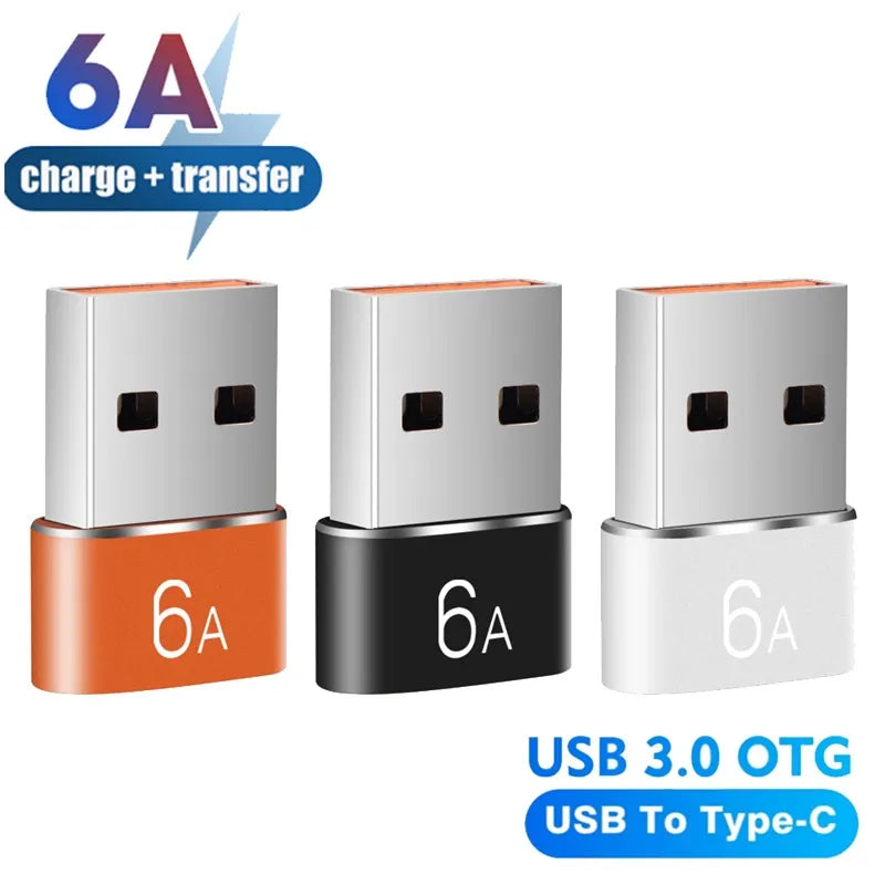 Wicksonline™  1-3Pcs 6A Type C Female To USB A  3.0 Male OTG Adapter for Macbook Xiaomi Samsung Huawei Mobile Phone Cable Connector Adaptor