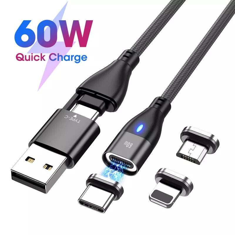 Wicksonline™ AUFU 6 in 1 60W PD Fast Charger Cable USB C To Type C Micro Magnetic Data Cables for iPhone Charging Wire for Macbook laptop