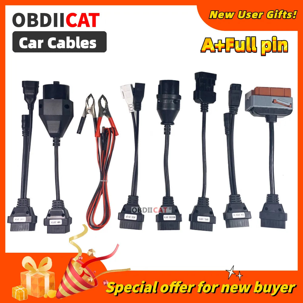 Wicksonline™ New vci Full Set 8pcs Car Cable Set TCS OBD2 Diagnostic-Tool OBD 2 Connect Truck Cable For TCS Pro Plus interface Scanner mvd