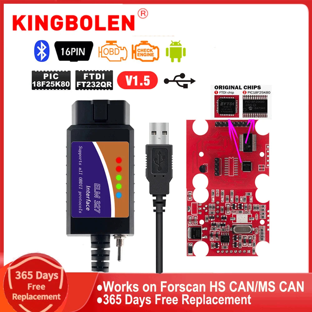 ELM 327 USB Bluetooth Works on Forscan For Ford HS CAN /MS CAN V1.5 car  OBD2 diagnostic Tool ELM327 USB FTDI chip for Optional